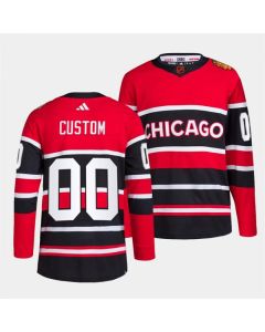 Men's Chicago Blackhawks Custom Red Black 2022-23 Reverse Retro Stitched Jersey