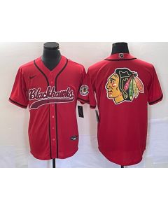Men's Chicago Blackhawks Red Team Big Logo Cool Base Stitched Baseball Jersey