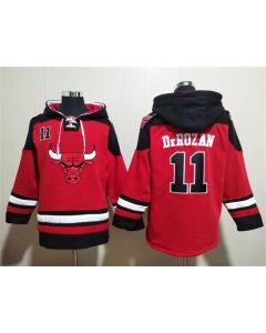 Men's Chicago Bulls #11 DeMar DeRozan Red/Black Ageless Must-Have Lace-Up Pullover Hoodie