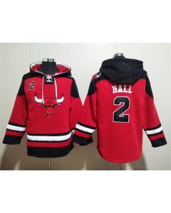 Men's Chicago Bulls #2 Lonzo Ball Red/Black Ageless Must-Have Lace-Up Pullover Hoodie