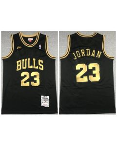 Men's Chicago Bulls #23 Michael Jordan 1997-98 Black Golden Throwback Stitched Jersey