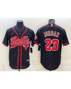 Men's Chicago Bulls #23 Michael Jordan Black Cool Base Stitched Baseball Jersey (Black)