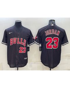 Men's Chicago Bulls #23 Michael Jordan Black Cool Base Stitched Baseball Jersey (Style 2)