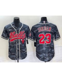 Men's Chicago Bulls #23 Michael Jordan Gray Camo Cool Base Stitched Baseball Jersey