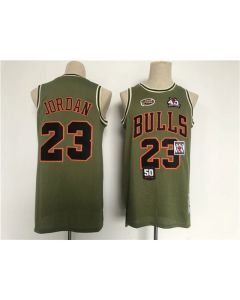 Men's Chicago Bulls #23 Michael Jordan Green Military Flight Patchs Stitched Basketball Jersey