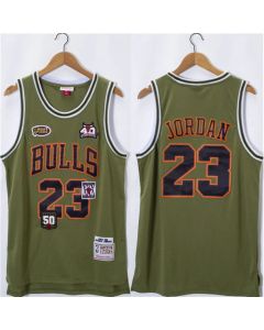 Men's Chicago Bulls #23 Michael Jordan Olive Salute Stitched Basketball Jersey
