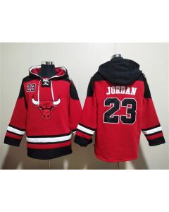 Men's Chicago Bulls #23 Michael Jordan Red/Black Ageless Must-Have Lace-Up Pullover Hoodie