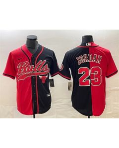 Men's Chicago Bulls #23 Michael Jordan Red/Black Split Cool Base Stitched Baseball Jersey