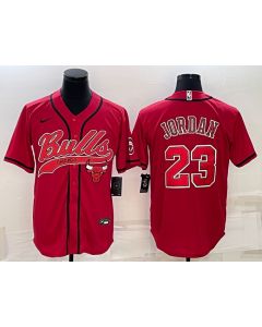 Men's Chicago Bulls #23 Michael Jordan Red With Patch Cool Base Stitched Baseball Jersey