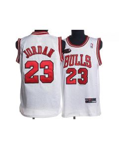 Men's Chicago Bulls #23 Michael Jordan White Champion Patch NBA Jersey