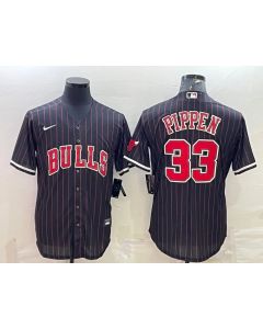 Men's Chicago Bulls #33 Scottie Pippen Black Cool Base Stitched Baseball Jersey (Black)
