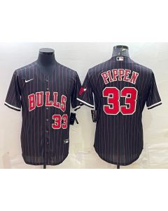 Men's Chicago Bulls #33 Scottie Pippen Black Cool Base Stitched Baseball Jersey