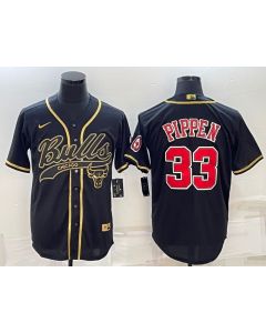 Men's Chicago Bulls #33 Scottie Pippen Black Gold With Patch Cool Base Stitched Baseball Jersey