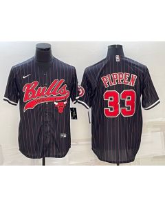 Men's Chicago Bulls #33 Scottie Pippen Black With Patch Cool Base Stitched Baseball Jersey (Black)