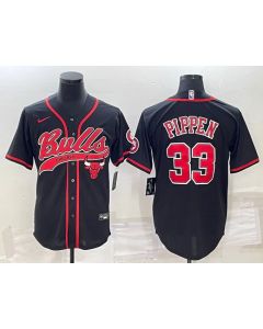 Men's Chicago Bulls #33 Scottie Pippen Black With Patch Cool Base Stitched Baseball Jersey