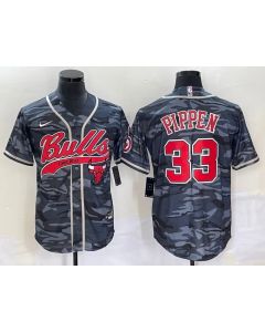 Men's Chicago Bulls #33 Scottie Pippen Gray Camo Cool Base Stitched Baseball Jersey