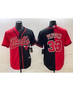 Men's Chicago Bulls #33 Scottie Pippen Red/Black Split Cool Base Stitched Baseball Jersey