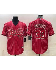 Men's Chicago Bulls #33 Scottie Pippen Red With Patch Cool Base Stitched Baseball Jersey