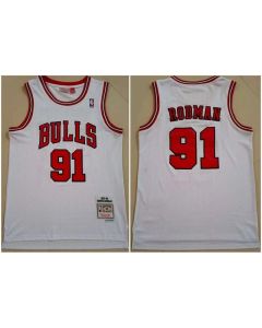 Men's Chicago Bulls #91 Dennis Rodman 1997-98 White Throwback Swingman Stitched Jersey