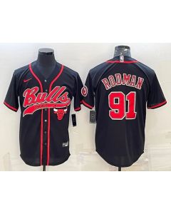 Men's Chicago Bulls #91 Dennis Rodman Black Cool Base Stitched Baseball Jersey (Black)
