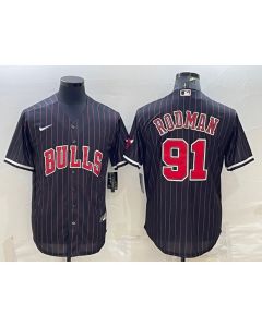 Men's Chicago Bulls #91 Dennis Rodman Black Cool Base Stitched Baseball Jersey (Style 2)