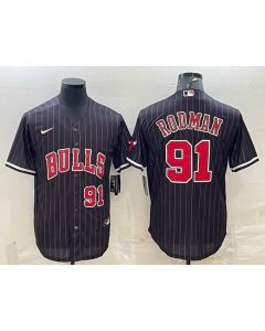 Men's Chicago Bulls #91 Dennis Rodman Black Cool Base Stitched Baseball Jersey (Style 3)