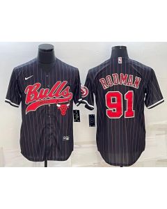 Men's Chicago Bulls #91 Dennis Rodman Black Cool Base Stitched Baseball Jersey