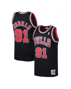 Men's Chicago Bulls #91 Dennis Rodman Black/Red 1997-98 Throwback Stitched Basketball Jersey