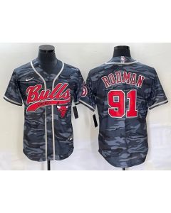 Men's Chicago Bulls #91 Dennis Rodman Gray Camo Cool Base Stitched Baseball Jersey