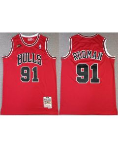 Men's Chicago Bulls #91 Dennis Rodman Red NBA Finals 1997-98 Throwback Champions Stitched Jersey