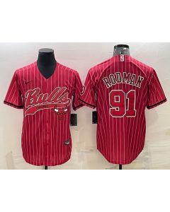 Men's Chicago Bulls #91 Dennis Rodman Red With Patch Cool Base Stitched Baseball Jersey (Red)