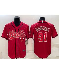 Men's Chicago Bulls #91 Dennis Rodman Red With Patch Cool Base Stitched Baseball Jersey