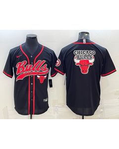 Men's Chicago Bulls Black Team Big Logo Cool Base Stitched Baseball Jersey (Black)