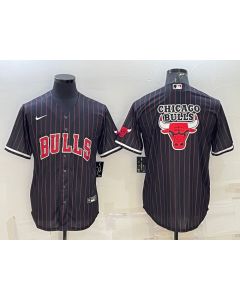 Men's Chicago Bulls Black Team Big Logo Cool Base Stitched Baseball Jersey (Style 2)