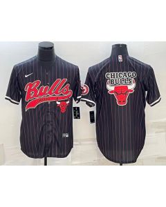 Men's Chicago Bulls Black Team Big Logo Cool Base Stitched Baseball Jersey
