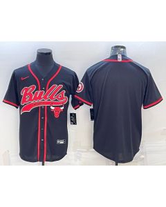 Men's Chicago Bulls Blank Black Cool Base Stitched Baseball Jersey (Black)