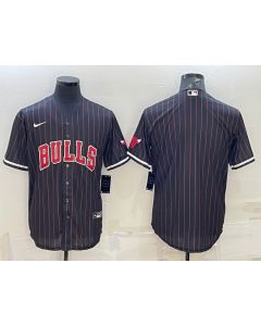 Men's Chicago Bulls Blank Black Cool Base Stitched Baseball Jersey (Style 2)