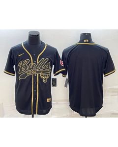 Men's Chicago Bulls Blank Black Gold Cool Base Stitched Baseball Jersey