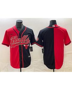 Men's Chicago Bulls Blank Red/Black Split Cool Base Stitched Baseball Jersey