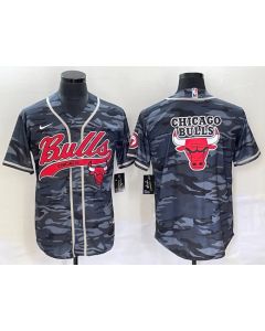 Men's Chicago Bulls Gray Camo Team Big Logo Cool Base Stitched Baseball Jersey