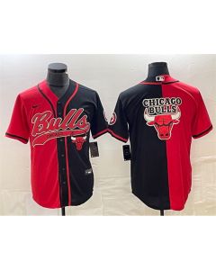 Men's Chicago Bulls Red/Black Split Team Big Logo Cool Base Stitched Baseball Jersey