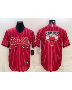 Men's Chicago Bulls Red Team Big Logo Cool Base Stitched Baseball Jersey (Red)