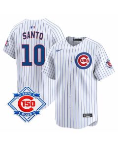 Men's Chicago Cubs #10 Ron Santo White Nike Home Vapor Limited 150th Anniversary Authentic Lettering Jersey (White)