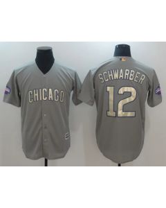 Men's Chicago Cubs #12 Kyle Schwarber World Series Champions Grey Program Cool Base Stitched MLB Jersey (Grey)