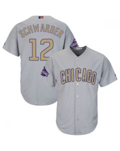 Men's Chicago Cubs #12 Kyle Schwarber World Series Champions Grey Program Cool Base Stitched MLB Jersey
