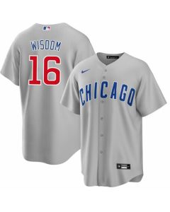 Men's Chicago Cubs #16 Patrick Wisdom Grey Cool Base Stitched Baseball Jersey