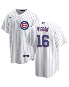 Men's Chicago Cubs #16 Patrick Wisdom White Cool Base Stitched Baseball Jersey