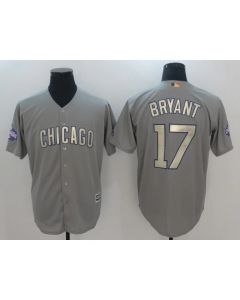 Men's Chicago Cubs #17 Kris Bryant World Series Champions Grey Program Cool Base Stitched MLB Jersey (Grey)