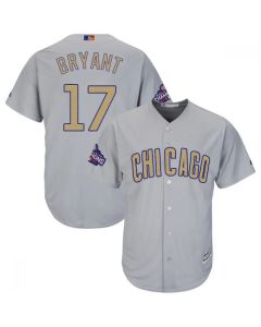Men's Chicago Cubs #17 Kris Bryant World Series Champions Grey Program Cool Base Stitched MLB Jersey