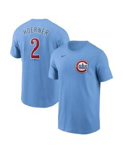 Men's Chicago Cubs #2 Nico Hoerner Baby Blue Fuse Name & Number T-Shirt (Blue)